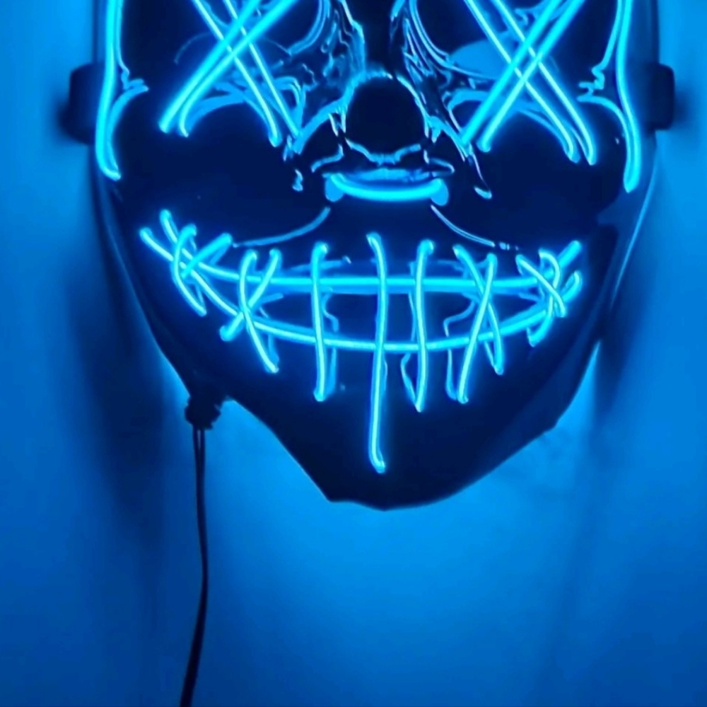 Led Plastic Glow Mask 3 Mode Lighting Halloween Cosplay Rave Club Party Purge - Picture 5 of 6
